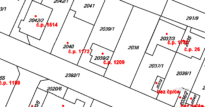 Trnovany 1209, Teplice na parcele st. 2039/2 v KÚ Teplice-Trnovany, Katastrální mapa
