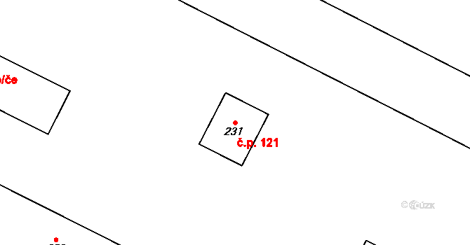 Dolní Kalná 121 na parcele st. 231 v KÚ Dolní Kalná, Katastrální mapa