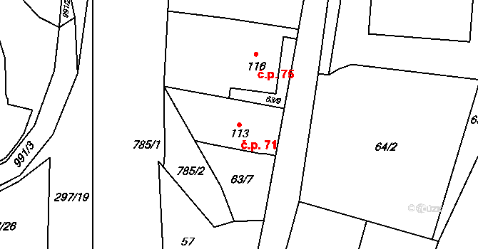 Dobkovice 71 na parcele st. 113 v KÚ Dobkovice, Katastrální mapa