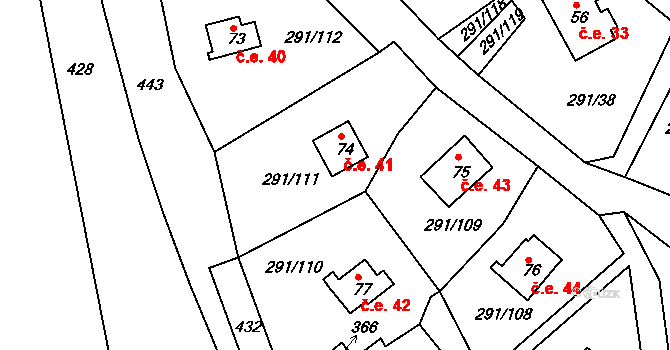 Cetnov 41, Cheb na parcele st. 74 v KÚ Cetnov, Katastrální mapa