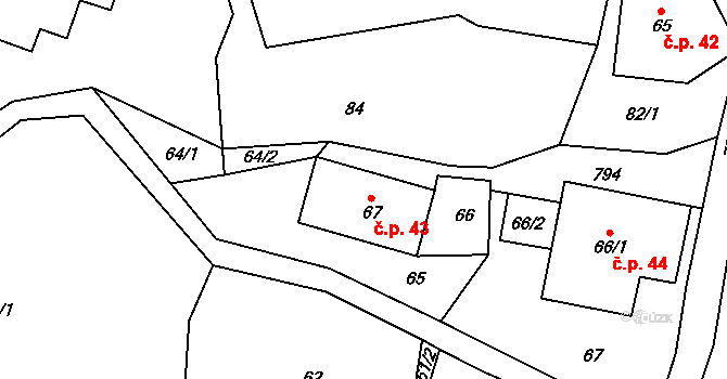 Horní Poustevna 43, Dolní Poustevna na parcele st. 67 v KÚ Horní Poustevna, Katastrální mapa