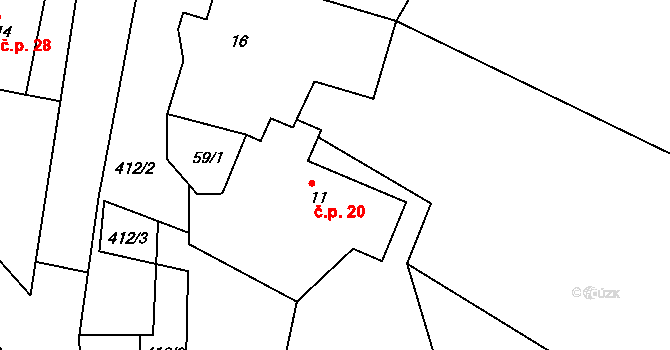 Louchov 20, Domašín na parcele st. 11 v KÚ Louchov, Katastrální mapa