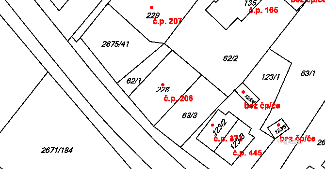 Černilov 206 na parcele st. 228 v KÚ Černilov, Katastrální mapa