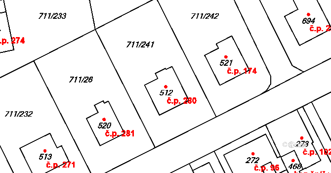 Daliměřice 280, Turnov na parcele st. 512 v KÚ Daliměřice, Katastrální mapa
