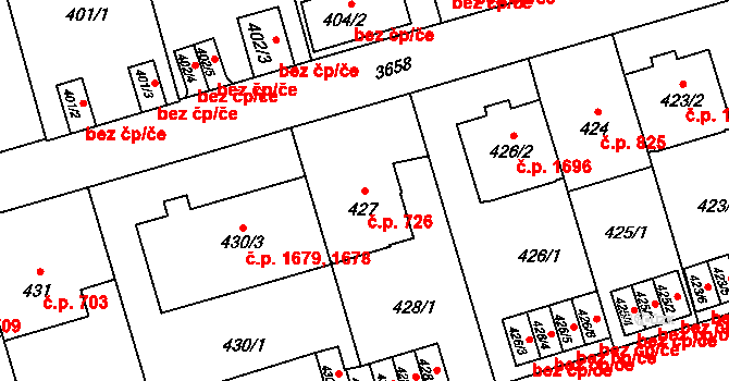 Břevnov 726, Praha na parcele st. 427 v KÚ Břevnov, Katastrální mapa