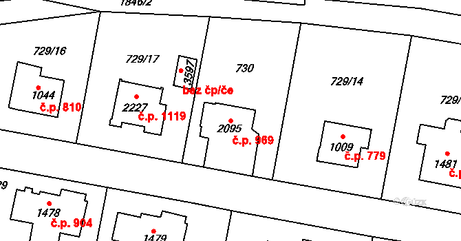 Vrchlabí 969 na parcele st. 2095 v KÚ Vrchlabí, Katastrální mapa