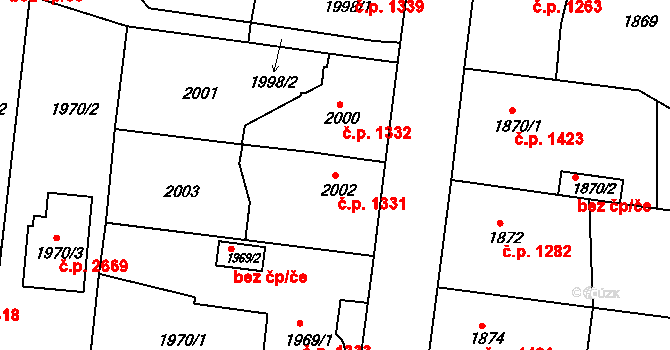 Česká Lípa 1331 na parcele st. 2002 v KÚ Česká Lípa, Katastrální mapa