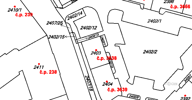 Chomutov 3638 na parcele st. 2403 v KÚ Chomutov I, Katastrální mapa