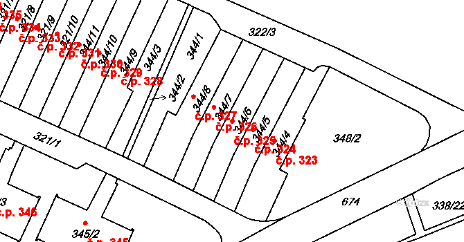 Liberec VIII-Dolní Hanychov 325, Liberec na parcele st. 344/6 v KÚ Dolní Hanychov, Katastrální mapa