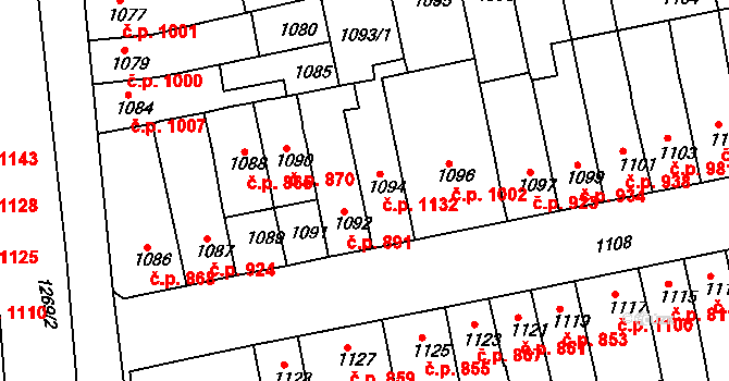 Šlapanice 1132 na parcele st. 1094 v KÚ Šlapanice u Brna, Katastrální mapa