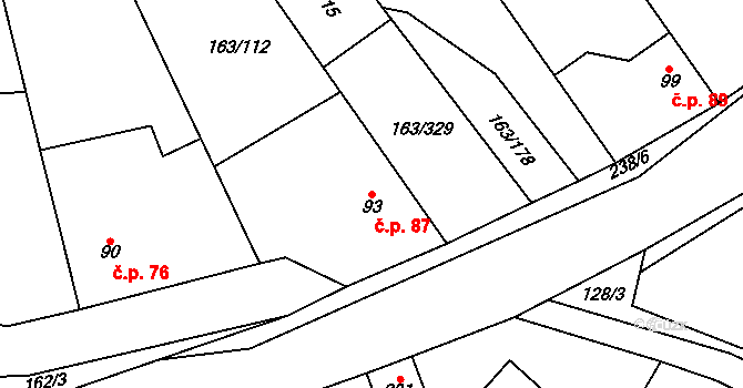 Radovesnice I 87 na parcele st. 93 v KÚ Radovesnice I, Katastrální mapa
