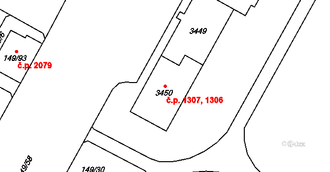 Bolevec 1306,1307, Plzeň na parcele st. 3449 v KÚ Bolevec, Katastrální mapa