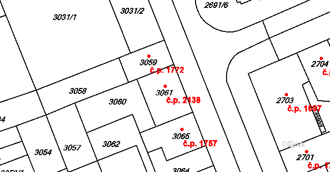 Východní Předměstí 2138, Plzeň na parcele st. 3061 v KÚ Plzeň, Katastrální mapa