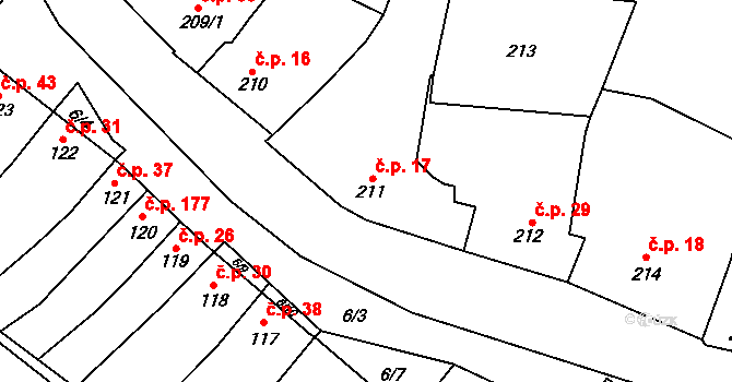 Padochov 17, Oslavany na parcele st. 211 v KÚ Padochov, Katastrální mapa