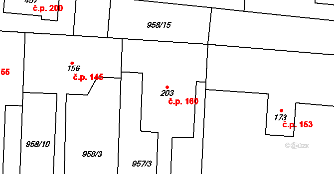 Kozojedy 160 na parcele st. 203 v KÚ Kozojedy u Kostelce nad Černými Lesy, Katastrální mapa