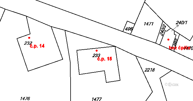 Koruna 15 na parcele st. 233 v KÚ Koruna, Katastrální mapa