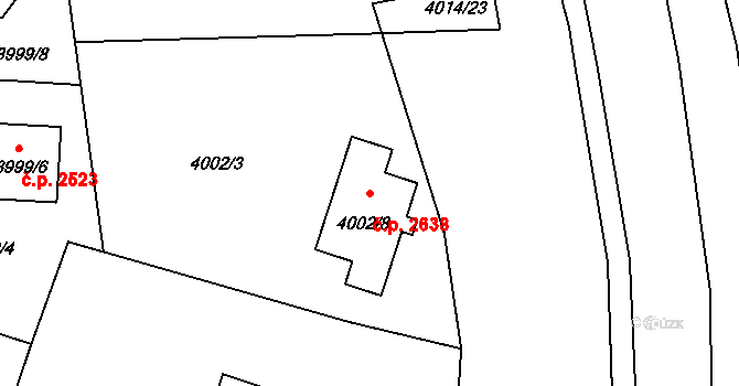 Roudnice nad Labem 2638 na parcele st. 4002/8 v KÚ Roudnice nad Labem, Katastrální mapa