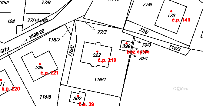 Lípa 219 na parcele st. 322 v KÚ Lípa u Havlíčkova Brodu, Katastrální mapa