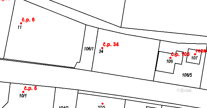 Kolomuty 34 na parcele st. 34 v KÚ Kolomuty, Katastrální mapa