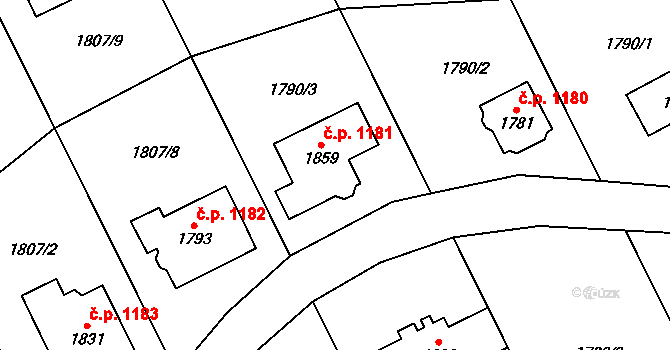 Polná 1181 na parcele st. 1859 v KÚ Polná, Katastrální mapa