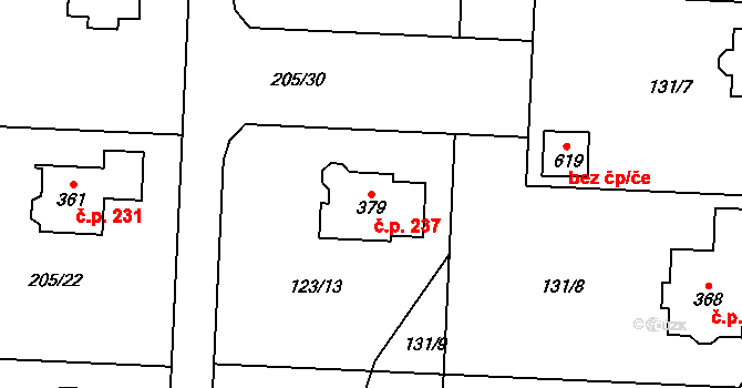 Vysoká nad Labem 237 na parcele st. 379 v KÚ Vysoká nad Labem, Katastrální mapa