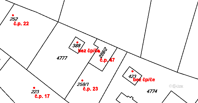 Buková Lhota 47, Benešov na parcele st. 259/2 v KÚ Úročnice, Katastrální mapa