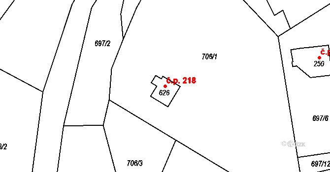 Mašov 218, Turnov na parcele st. 626 v KÚ Mašov u Turnova, Katastrální mapa