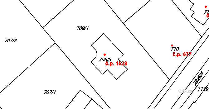 Rumburk 1 1528, Rumburk na parcele st. 709/3 v KÚ Rumburk, Katastrální mapa