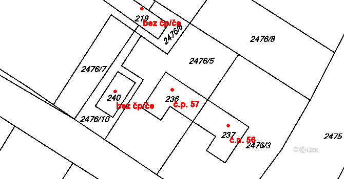 Doubravka 57, Chrášťany na parcele st. 236 v KÚ Doubravka u Týna nad Vltavou, Katastrální mapa