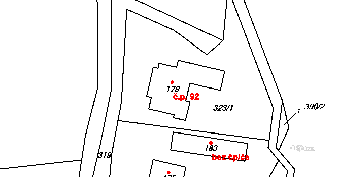 Žandov 92, Chlumec na parcele st. 179 v KÚ Žandov u Chlumce, Katastrální mapa
