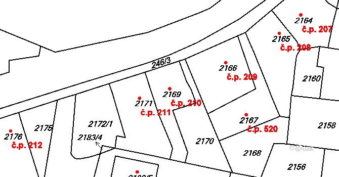Jemnice 210 na parcele st. 2169 v KÚ Jemnice, Katastrální mapa