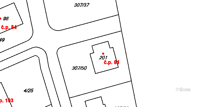 Svémyslice 81 na parcele st. 201 v KÚ Svémyslice, Katastrální mapa