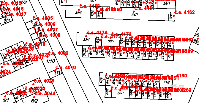 Kadaň 4177 na parcele st. 32/3 v KÚ Bystřice u Kadaně, Katastrální mapa