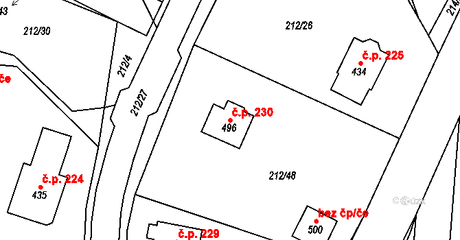 Perštejn 230 na parcele st. 496 v KÚ Černýš, Katastrální mapa