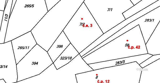 Chotěnov-Skláře 3, Mariánské Lázně na parcele st. 7/2 v KÚ Chotěnov u Mariánských Lázní, Katastrální mapa