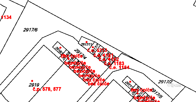 Děčín VI-Letná 1182, Děčín na parcele st. 2917/8 v KÚ Podmokly, Katastrální mapa