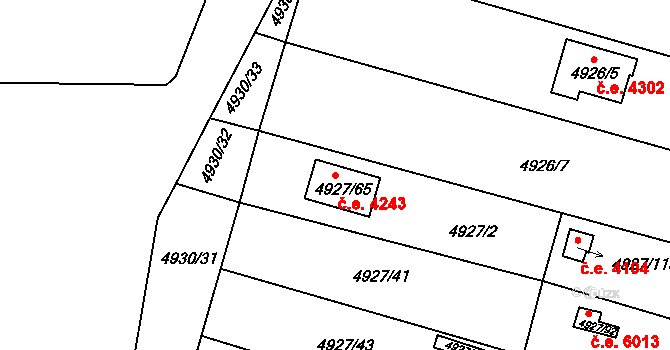 Znojmo 4243 na parcele st. 4927/65 v KÚ Znojmo-město, Katastrální mapa