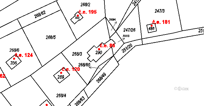 Černý Vůl 86, Statenice na parcele st. 290 v KÚ Statenice, Katastrální mapa