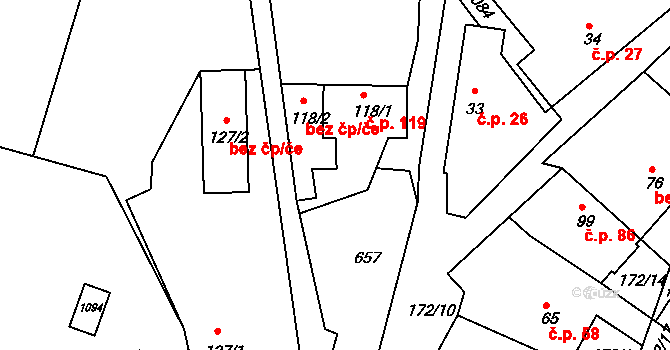 Sýkořice 38618737 na parcele st. 118/2 v KÚ Sýkořice, Katastrální mapa