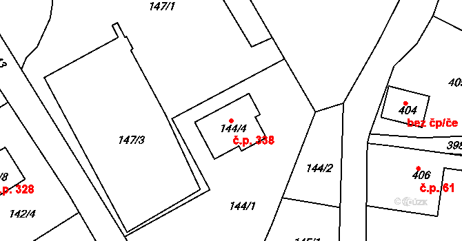 Horní Ves 338, Fryšták na parcele st. 144/4 v KÚ Horní Ves u Fryštáku, Katastrální mapa