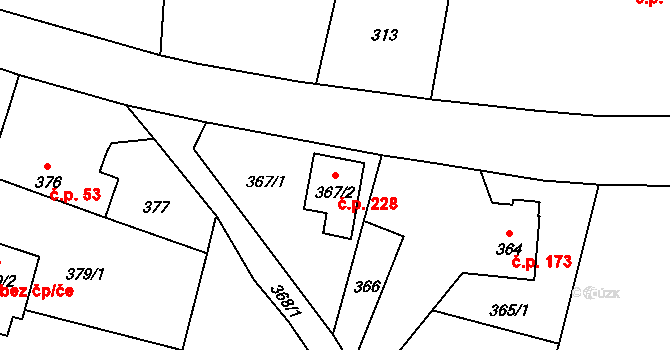 Těškovice 228 na parcele st. 367/2 v KÚ Těškovice, Katastrální mapa