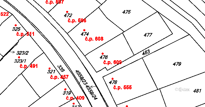Vlčnov 609 na parcele st. 476 v KÚ Vlčnov, Katastrální mapa