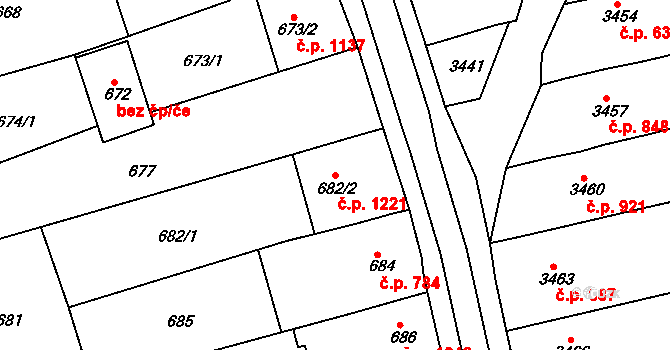 Vlčnov 1221 na parcele st. 682/2 v KÚ Vlčnov, Katastrální mapa