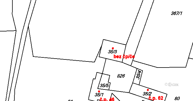 Holčovice 48263737 na parcele st. 35/3 v KÚ Komora, Katastrální mapa