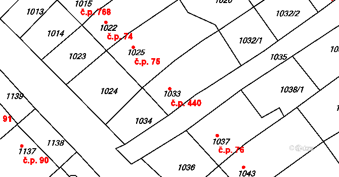 Nivnice 440 na parcele st. 1033 v KÚ Nivnice, Katastrální mapa