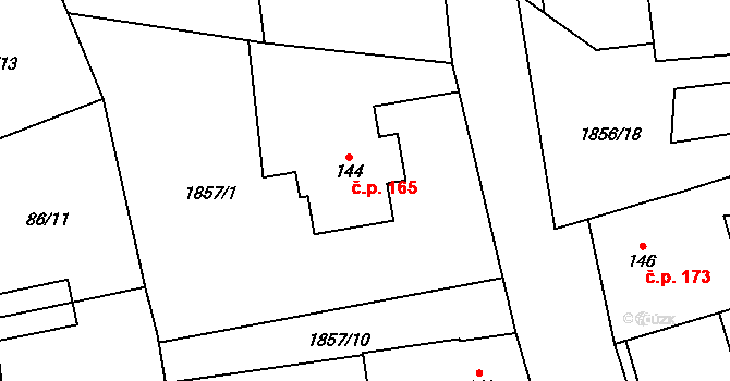 Bečov 165 na parcele st. 144 v KÚ Bečov u Mostu, Katastrální mapa
