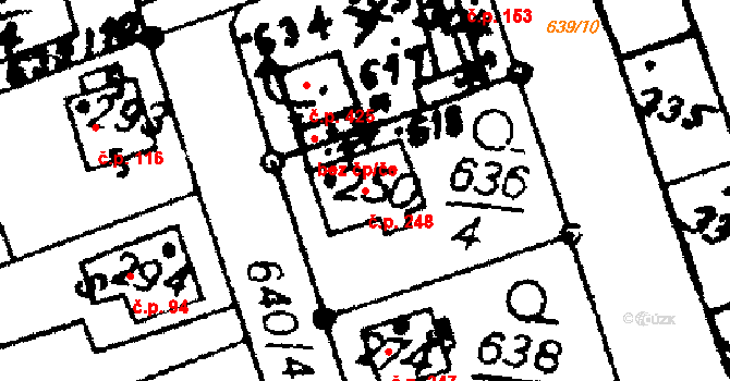 Hrochův Týnec 248 na parcele st. 250 v KÚ Hrochův Týnec, Katastrální mapa