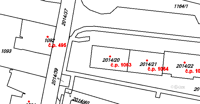 Nýřany 1063 na parcele st. 2014/20 v KÚ Nýřany, Katastrální mapa