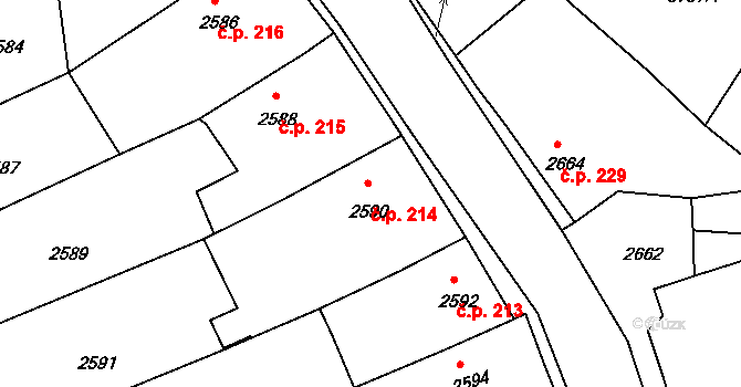 Třešť 214 na parcele st. 2590 v KÚ Třešť, Katastrální mapa