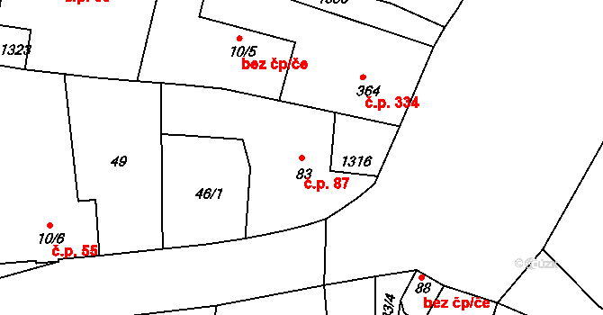 Kaznějov 87 na parcele st. 83 v KÚ Kaznějov, Katastrální mapa